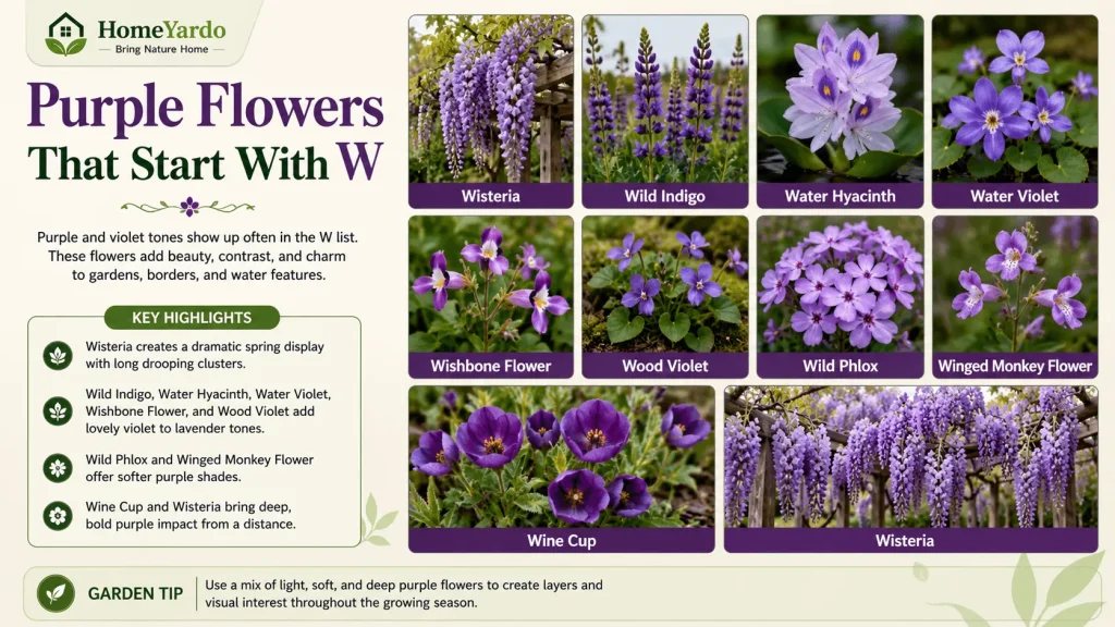 purple flowrrs that start with W