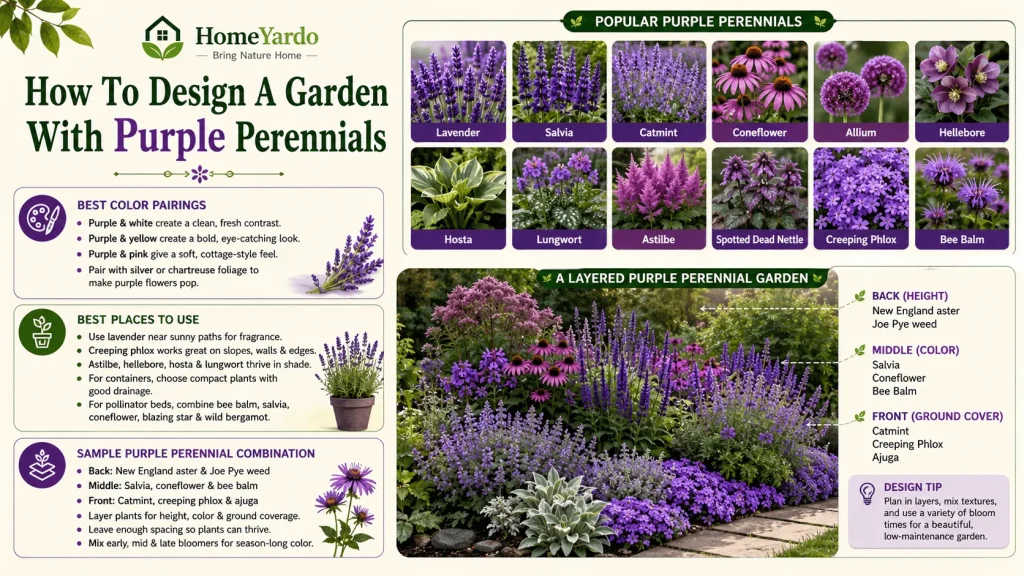 how to design a garden with purple perennials